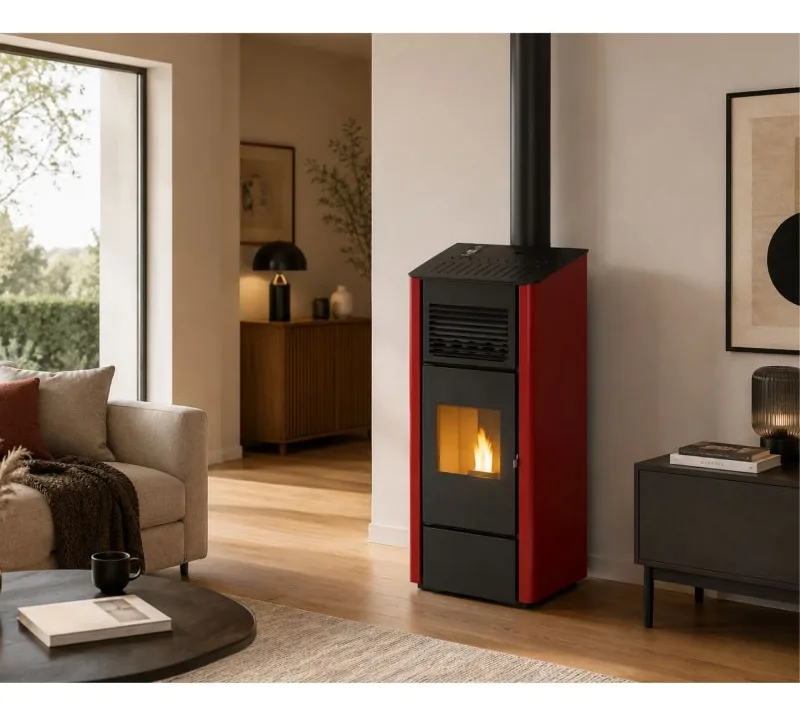 Poêle à granulés double canalisation - PUNTO FUOCO Agata 14 kW — coloris rouge