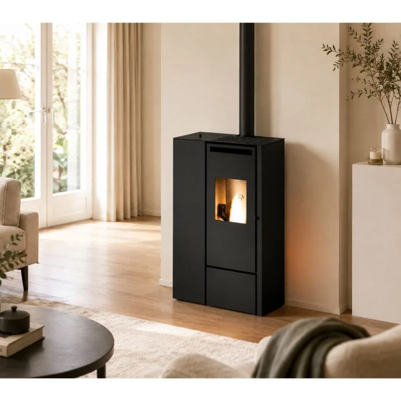 Poêle à granulés étanche slim canalisable - PUNTO FUOCO Olivia Can 9.9 kW — coloris noir